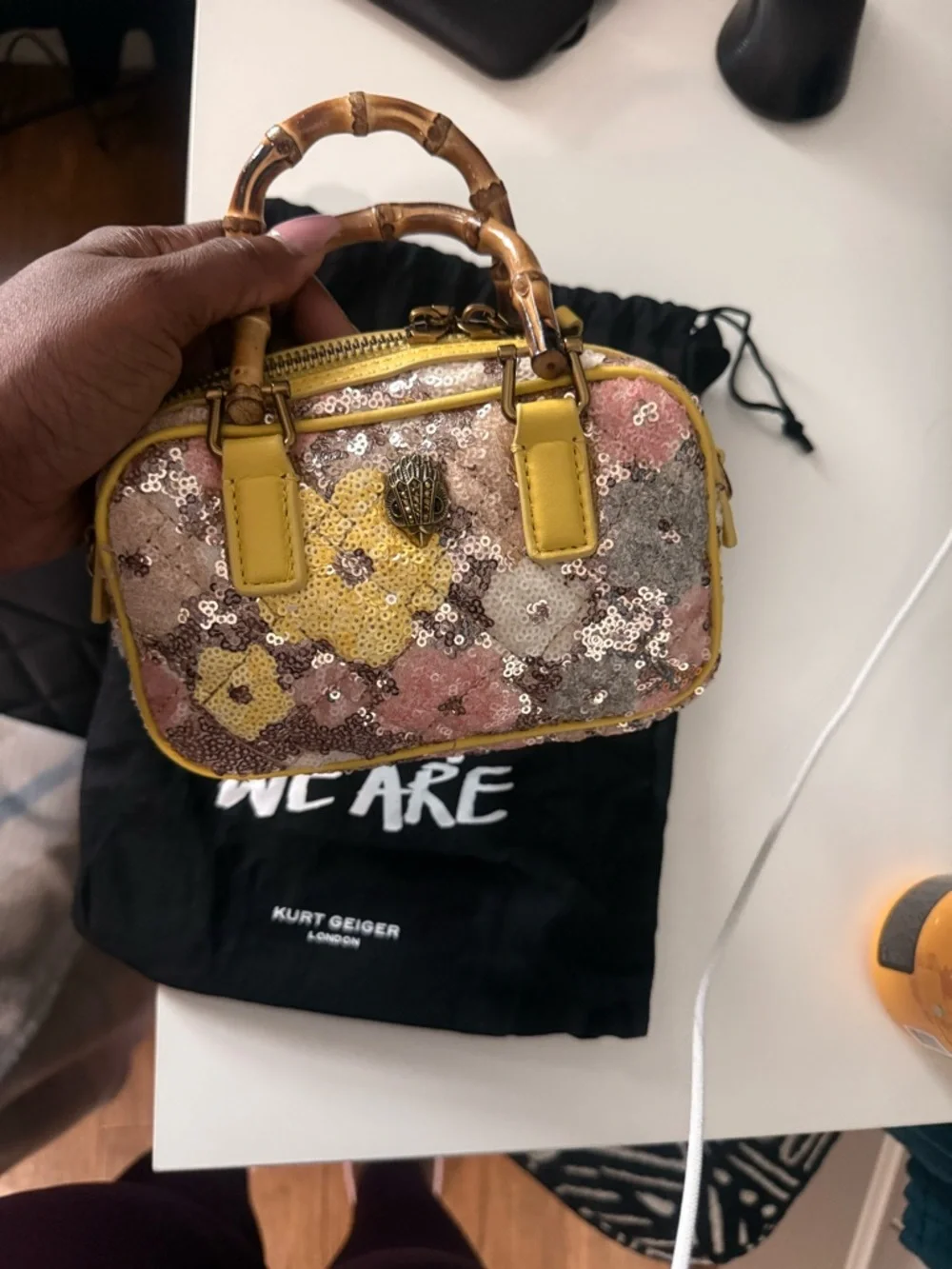 Kurt Geiger Floral Quilted Crossbody Bag in Yellow, Pink, White, Blue, Brown - Picture 7 of 10